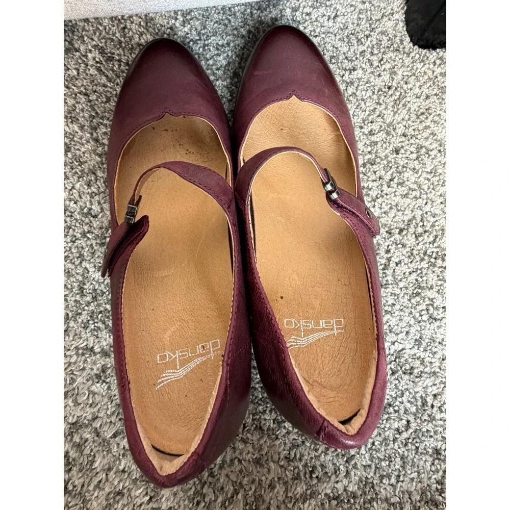 Dansko Fawna Wine Burgundy Leather Mary Jane Block Heel Pumps Womens 39